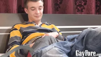 Slim twink with fat uncut cock in solo pleasing scene