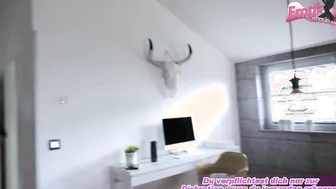 German skinny blonde teen with butt plug fucks homemade