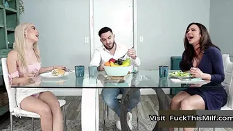 Gorgeous Milf And Daughter Tag Teamed Sucking And Riding Stepson’s Big Cock 2