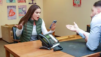 Busty brunette gags head teachers dick