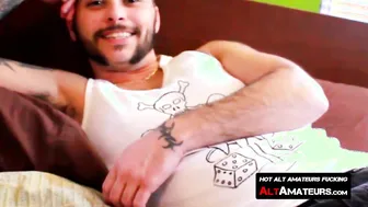 Bearded porn video – Bearded male tranny takes a giant cock in his pussy POV