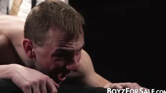 Twink moans while master pulls his balls and dildo fucks him