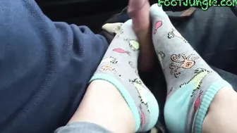 Car Sockjob Cumshot Socked Feet Fetish Footjob