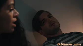 Aroused babe gagging on cock
