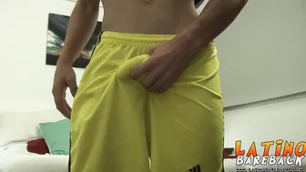 Latino twink jerking off until her cums all over the place