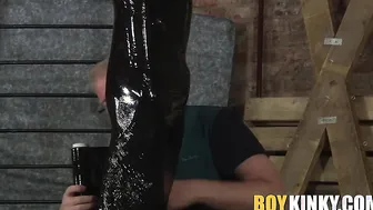 Preparing porn video – Hot twink Xavier getting that black plastic from master