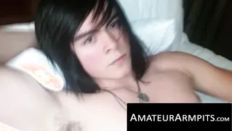 Cute little twink jacks off his never shaved prick 2
