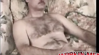 Crazy old bastard loves playing with his hairy cock solo