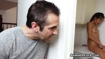 Catching then fucking masturbating Asian cutie