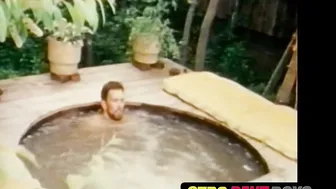 Retro worker jerks off solo after work and jacuzzi time