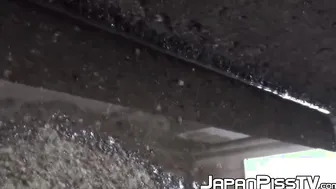 Young Japanese babes secretly peeing all around town