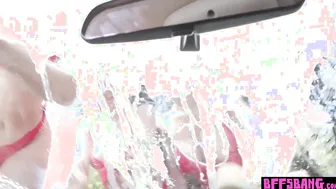 Ebony and teens washing car and fucking