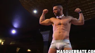 Solo masturbation and pole striptease with tattooed jock