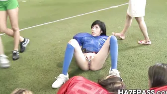 Young dykes test pledges pussies for a sorority material
