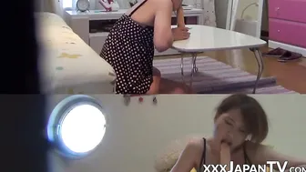 Japanese amateur playing with a dildo for pussy penetration