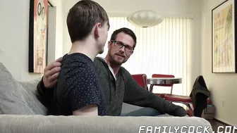 Hung daddy bare fucks handsome stepson and creampies him