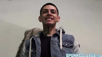 Latino twink Jordan masturbates passionately and teases solo