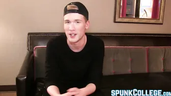 Naughty young gentleman tugging cock while playing anally