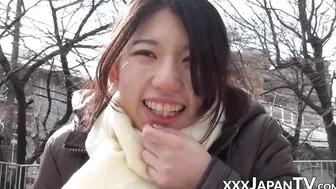 Amateur japanese babe teasing with her panties publicly