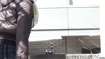 Amateur japanese babe teasing with her panties publicly
