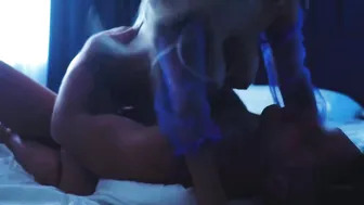 Hot Blonde Babe with Big Naturals in Blue Lingerie gets Fucked by Big Cock