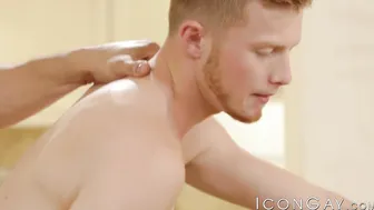 Bearded hunk Adam Ramzi anal fucks twink Zach Covington