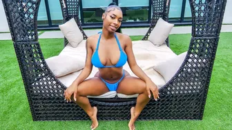Pool fun with big ebony boobies outdoors