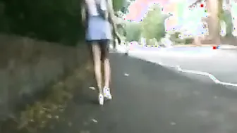 Peeping on a leggy redhead in public