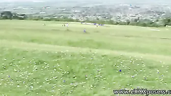 British blonde outdoors flashes panties