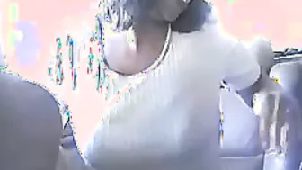 Daring British milf flashing in public
