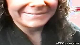 Busty teen flashing and naked in public