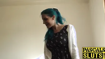 Crazy looking bitch has her very first threesome fuck fest