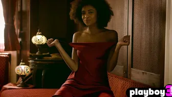 Curly ebony model shows perfect body