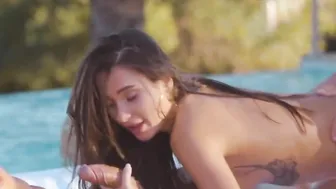  stunning brunette has fantasy threesome on vacation