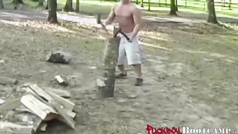 Multiple twinks exercising nude and giving blowjobs outside