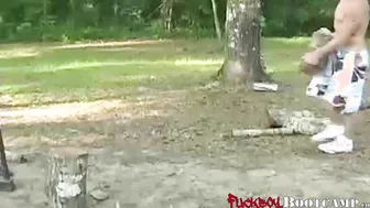 Multiple twinks exercising nude and giving blowjobs outside