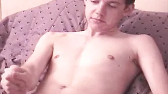 Handsome amateur guy lubes his dick and masturbates solo