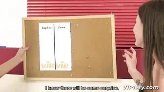 Hot lesbian girlfriends get wet in pee contest