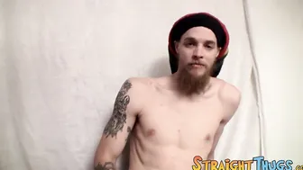 Nasty looking straight punk with rasta hat masturbates solo