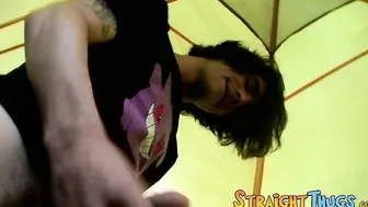 Skinny looking twink thug camping and masturbation solo