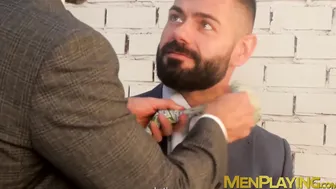 Hunk in suit and tie rimmed and fucked from behind