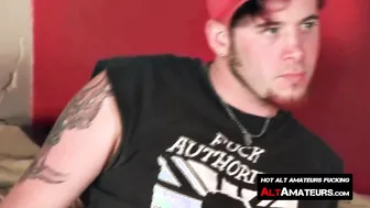 Lusty redhead homosexual punk plays with his hairy cock