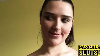 Brunette chick with tattoo and nice tits masturbates