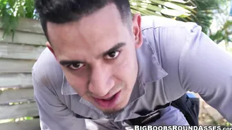 Phat ass chick swallows and rides raging dick by the pool