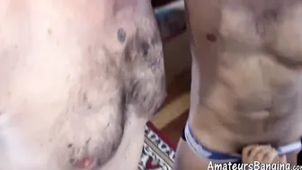 Several gay amateurs are sucking and fucking in gay orgy