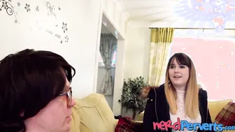Busty Sophie Sheridan sucking balls before cock audition